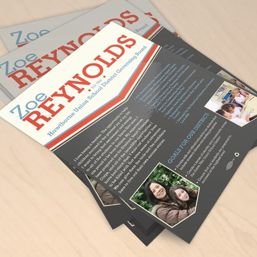 Campaign literature, flat printed piece, full colour both sides